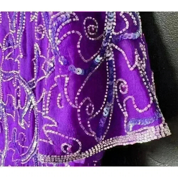 Vintage Adrianna Papell Evening 100% Silk Beaded Special Occasion Dress Keyhole - Picture 8 of 10